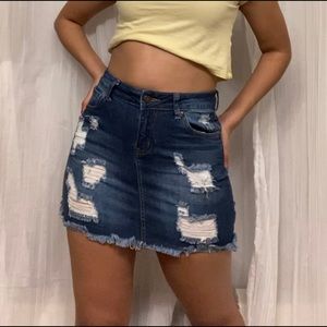 Denim mini ripped skirt